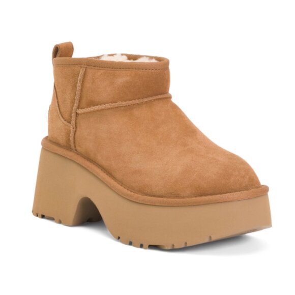 NIB UGG SUEDE CLASSIC ULTRA MINI NEW HEIGHTS BOOTS BOOTIE CHESTNUT 9 - Picture 6 of 8